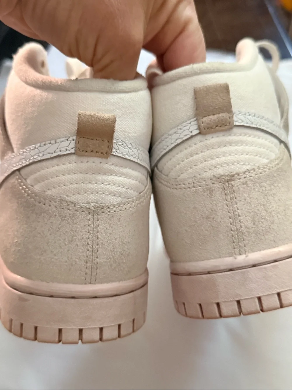 Nike Dunk High-Top Retro PRM Cracked Leather Swoosh Sneakers in Cream & White
